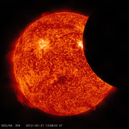 Partial solar eclipse as viewed by the space-based Solar Dynamics Observatory. [NASA/SDO]