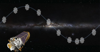illustration of a spacecraft in front of the milky way, with multiple patches identified along a sinusoidal curve.