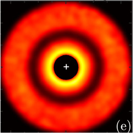 The authors' model of what the above disk could look like as we observe it, in a scattered-light image. The morphology of the gap can be used to estimate the mass of the planet that caused it. [Dong & Fung 2017]