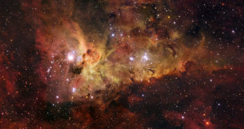 Photo of a complex stellar nebula studded with bright stars.