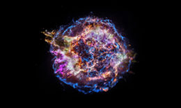 composite image of a complex-structure spherical bubble of emitting gas of different colors
