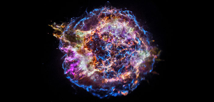 composite image of a complex-structure spherical bubble of emitting gas of different colors
