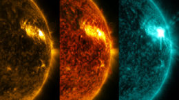Solar flare at three wavelengths