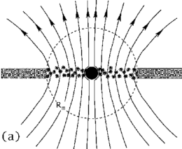 schematic illustrating magnetic field lines threading through an accretion disk