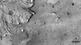 Photo of the surface of mars centered around Jezero crater.