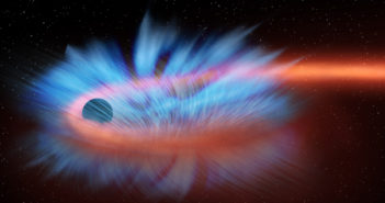 illustration of a star being torn apart and spread around a black hole