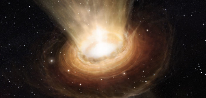 illustration of an active galactic nucleus with dusty disk and polar winds.