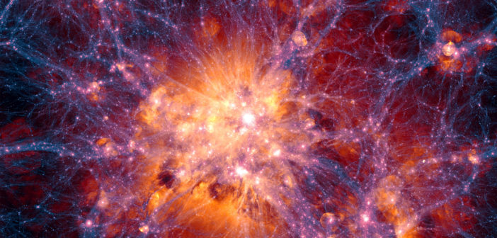 Simulation still showing the formation of the cosmic web