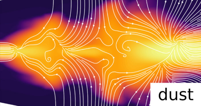 a cross section of a disk shows streamlines with swirls and swoops illustrating the motion of dust