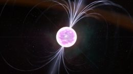 Illustration of a bright white sphere with magnetic fields looping between its poles.