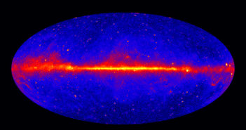 Map of the sky shows a bright band of gamma-ray emission across the center.