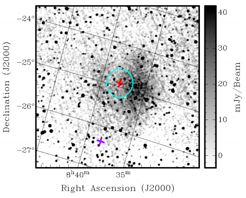 image showing the location of the pulsar, remnant, and nearby second pulsar