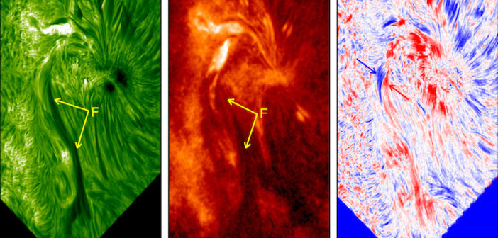 a solar filament at optical and ultraviolet wavelengths, as well as the filament's Doppler shift
