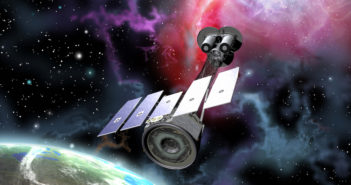 artist's rendition of the Imaging X-ray Polarimetry Explorer (IXPE) spacecraft with Earth in the background