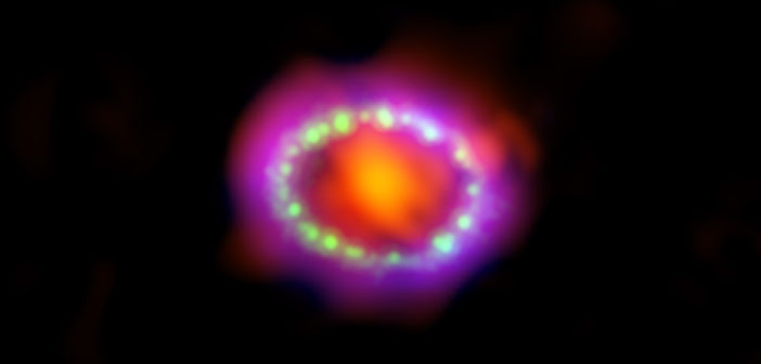 composite X-ray, optical, and millimeter image of supernova 1987A