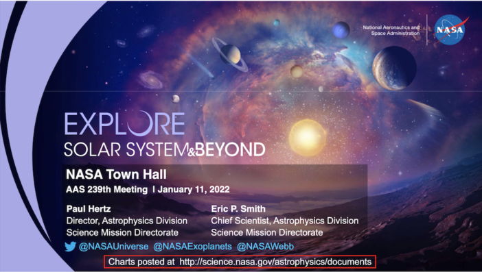 NASA town hall title slide, with an artistic rendition of planets