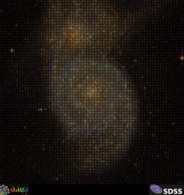 mosaic of a spiral galaxy, made up of many small images of other galaxies