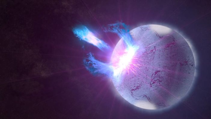 Solid neutron star emitting a burst of radiation