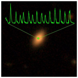 optical image of a galaxy with a light curve overlaid