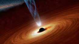 illstration of a black hole with an accretion disk and a jet