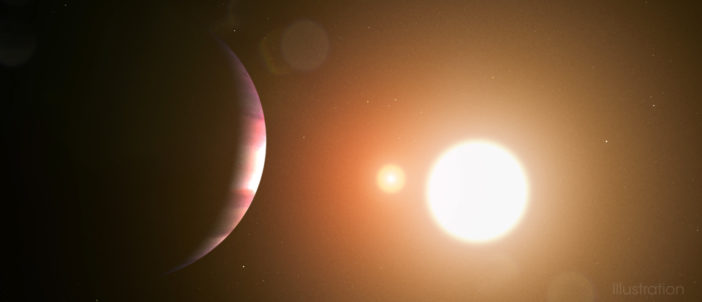 illustration of a planet orbiting two stars