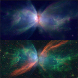 two panel hubble image of NGC 6302