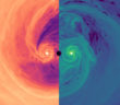 simulation of matter spiraling around a pair of black holes