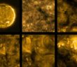 collage of six views of the sun from solar orbiter