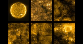 collage of six views of the sun from solar orbiter