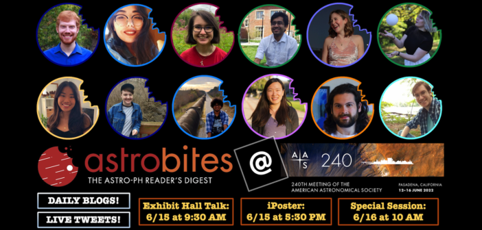 graphic with photos of astrobites authors announcing the astrobites-related events at AAS 240
