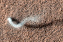 Aerial view of a dust devil on Mars