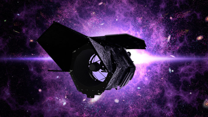 Artist's rendition of the Roman telescope with an artistic space background