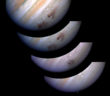 mosaic of four hubble images showing the evolution of the scars left by a comet impact on Jupiter