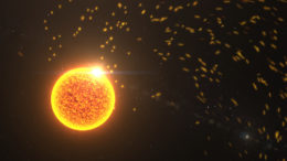illustration of energetic particles being ejected by the sun