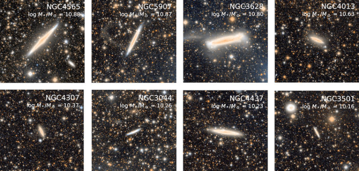 images of eight nearly edge on galaxies