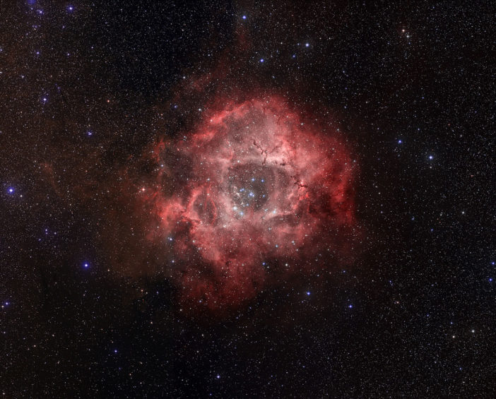 hubble space telescope image of the rosette nebula and the young stars at its center