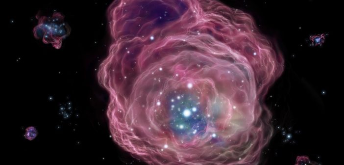 artist's impression of the first stars in the universe going supernova