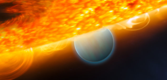 Artist's impression of a hot Jupiter exoplanet near its host star