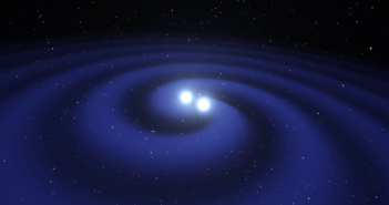 illustration of two neutron stars approaching a merger.
