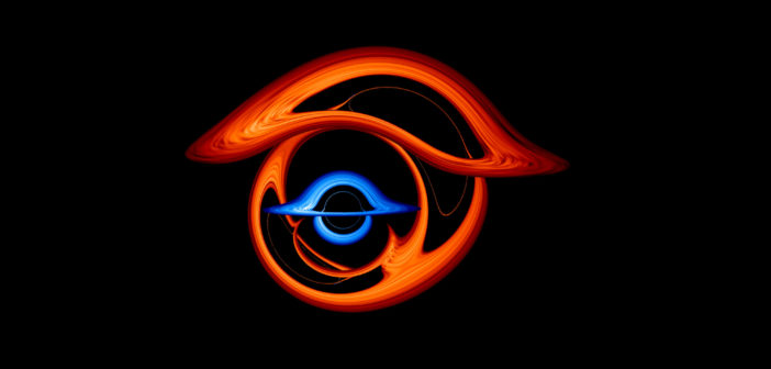 computer visualization of a binary supermassive black hole system