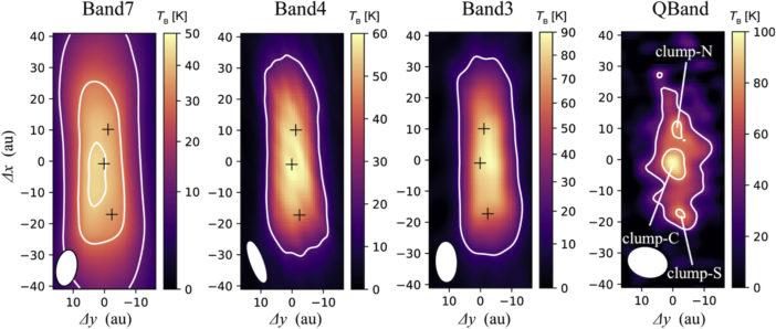 Four observations of the protoplanetary disk in different bands. 