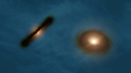 Illustration of the protoplanetary disks around stars in a binary system