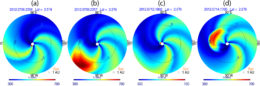 Modeled radial solar wind speed for four time periods