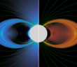simulation results showing the charge density of plasma surrounding a pulsar