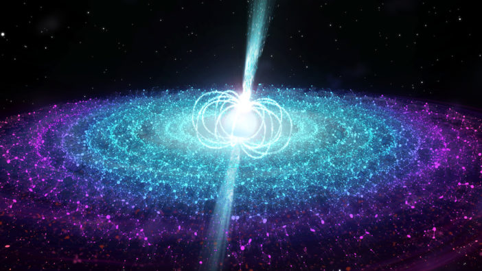 Illustration of a neutron star emitting a jet