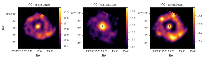 Maps of the emission from iron II, argon II, and diatomic hydrogen in NGC 7469