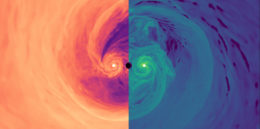 simulation of matter spiraling around a pair of black holes