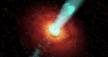artist's impression of an active galactic nucleus emitting a jet