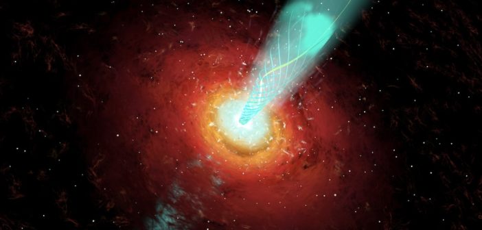 artist's impression of an active galactic nucleus emitting a jet