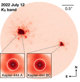 image of the three stars in the Kepler-444 system
